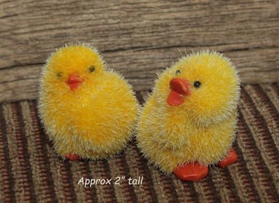 2 pc Fuzzy Yellow Flocked Duck and Chick Easter Resin Figurines