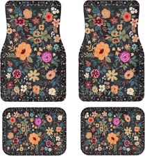 Zynvos Linen Boho Car Floor Mats Full Set - Vintage Floral Design