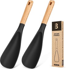 11.4 inch), and Scrape (2 Pack of Grey, Scoop, Wood Handle Spoon for Mixing