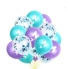  15 Pcs Party Decorating Balloons 10-inch Mermaid Balloons and 12-inch Sequins