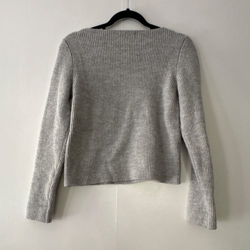 MNG Gray Tight-Knit Pullover Sweater Boat Neck Long Sleeve Wool Blend M - Picture 3 of 3