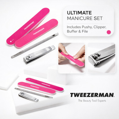 Tweezerman Manicure Set Neon Pink Nail Clipper File Buffer Cuticle Tool