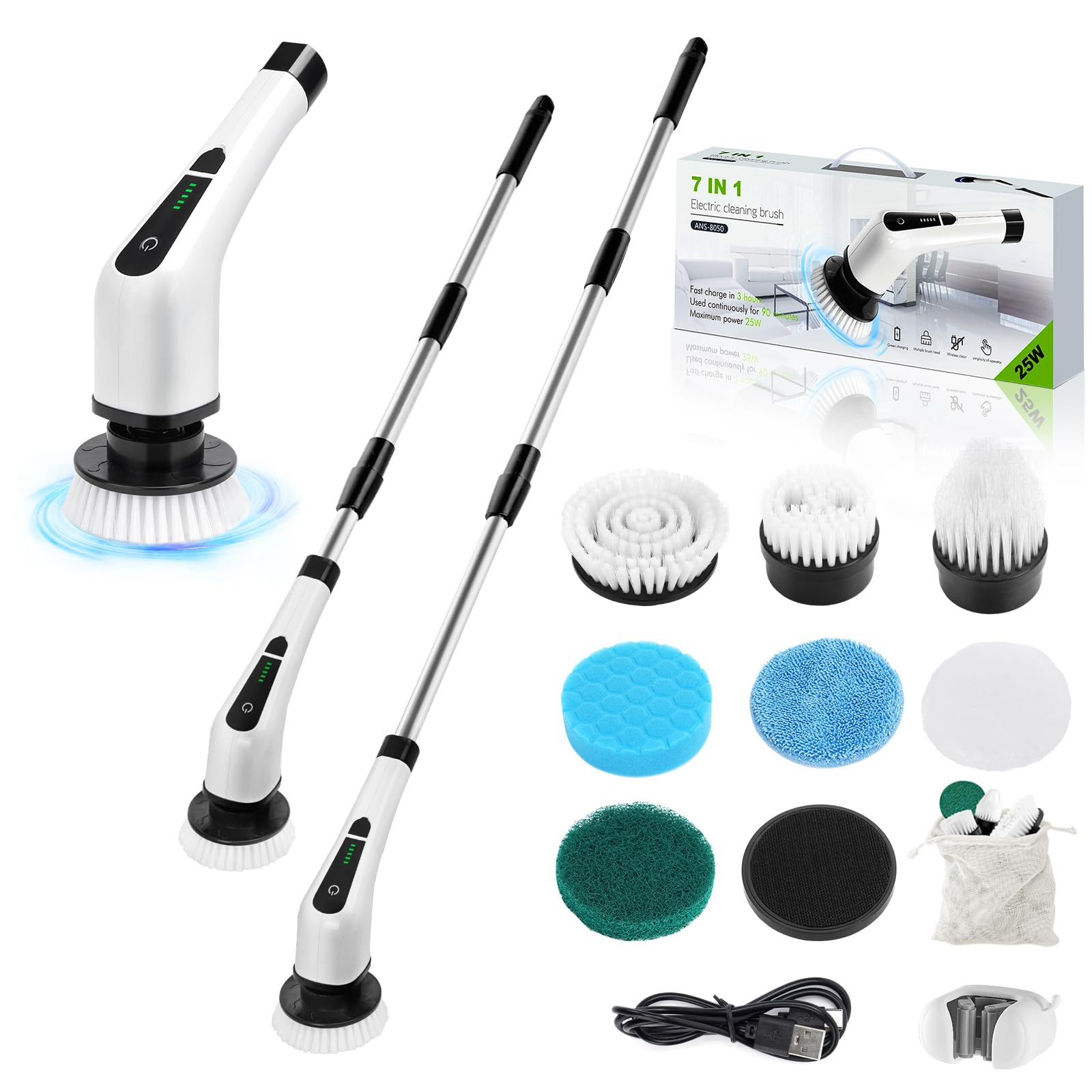 Dsenfurn Electric Spin Scrubber, Cordless Bathroom Tub Scrubber with Long Han...