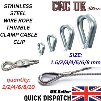 1,5/2/3/4/5/6/8 mm EDELSTAHL DRAHTSEIL FINGERHUT KLEMME KABEL CLIP SCHLAUFE