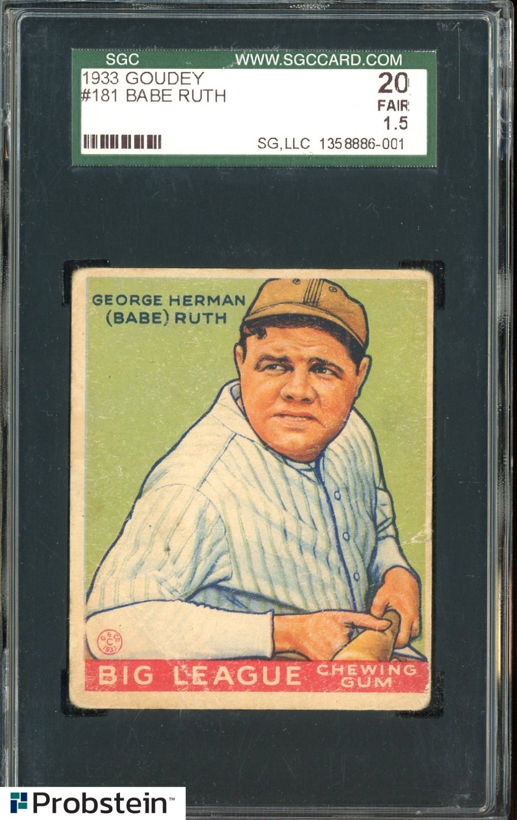 1933 Goudey #181 Babe Ruth New York Yankees HOF SGC 20 FAIR 1.5
