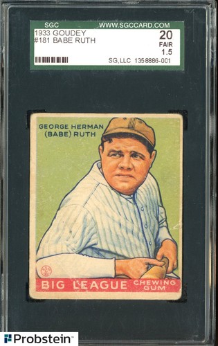 1933 Goudey #181 Babe Ruth New York Yankees HOF SGC 20 FAIR 1.5