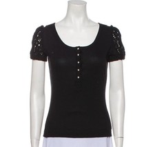Dolce & Gabbana Women Black Shirt Size 44 Pearl Button Closure Lace Sleeve  US 8