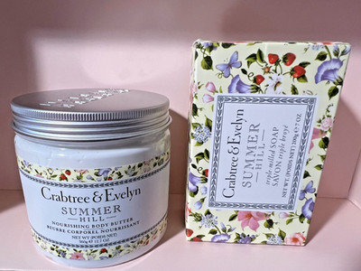 2x Crabtree & Evelyn SUMMER HILL Body Butter + Triple Milled Bar Soap Lot Set
