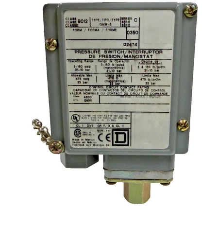 SQUARE D Type GAW-5 Class 9012  Series C Pressure Switch 3-150 PSIG 9012GAW5