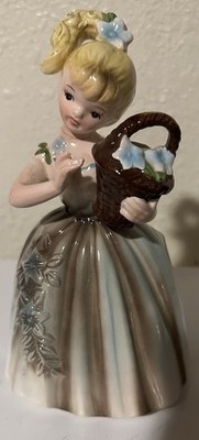 Vtg Lefton or Enesco E-4088 blonde girl ceramic planter Blue Green Cottage Core
