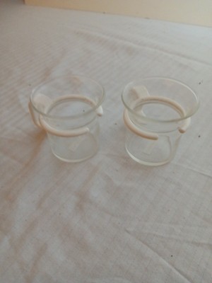 2 VTG Bodum Glass Espresso Coffee Tea Cups Bistro Mugs White Handle
