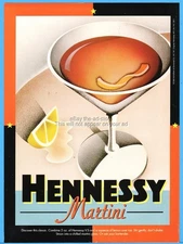 1997 Hennessy Cognac Martini Glass Art Deco Vintage Print Cocktail Recipe Ad