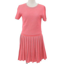 CHANEL Pleated Knit Mini Dress Pink Short Sleeve FR34 / US2 Italy Used