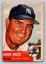 1953 Topps #77 Johnny Mize – Yankees HOF – Low Grade – Creases – Vintage