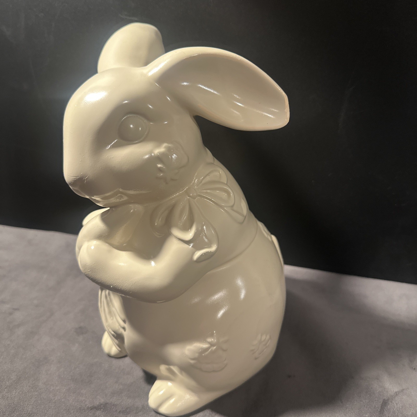1990’s Bunny Rabbit Cookie Jar Easter Ceramic Glazed Bisque Long Ears Carrot 10”