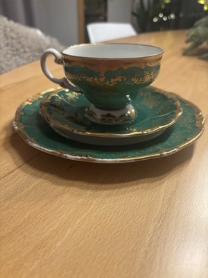Mocca Tasse mit Unterteller dunkelgrün gold Rand Sammler oder  Ersatz