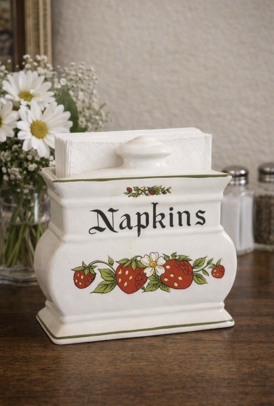 VTG Japan Strawberry Napkin Holder Ceramic Farmhouse Country Kitchen Norleans
