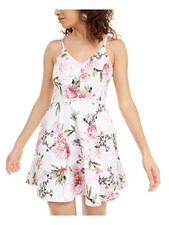 SPEECHLESS Womens Ivory Floral V Neck Short Fit + Flare Dress Size: 13