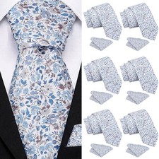 Tie and Pocket Square for Men Necktie with Handkerchief Set for 6 Blue Floral