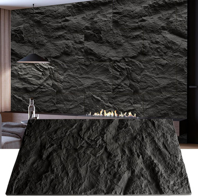4 PCS 3D Faux Stone Wall Panels - Black Cement Texture Wainscoting Decor