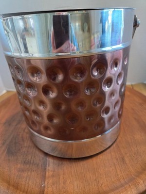 Hammered Copper Color & Stainless Steel Ice Bucket Champaign Cooler Barware Lid