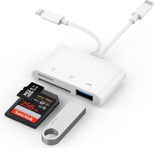 SD Card Reader for Iphone, Ipad, USB C Lightning Dual Port SD Card Adapter, Memo
