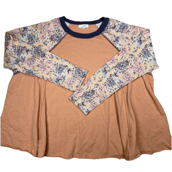 Easel Los Angeles Floral Raglan Tee Shirt Top Oversized Boho CottageCore M