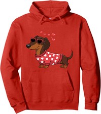 Dog Dachshund Cute Valentines Day Hearts Cute Unisex Hooded Sweatshirt