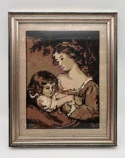 Quadro RICAMATO MEZZO PUNTO donna con bambino 33x41 cm