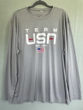 Team USA Long Sleeve Shirt Mens 2XL Gray Olympics American Flag Short Par 4 Golf