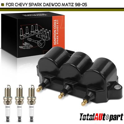 1Pc Ignition Coil & 3Pcs Iridium & Platinum Spark Plug for Chevy Spark 1998-2005