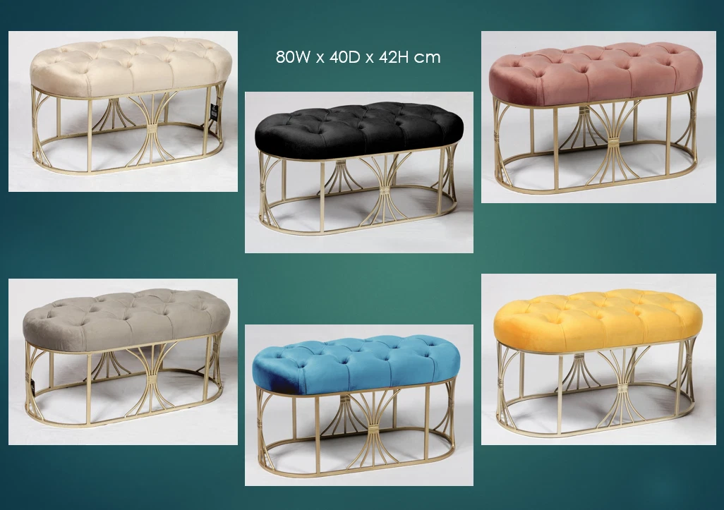 Sunny Decor Oval tufted velvet stool with gold metal base (80W x 40D x 42H)