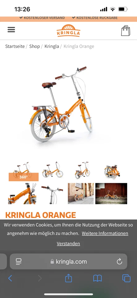 Kringla, faltbares Fahrrad im schwedischen Retro-Look in orange