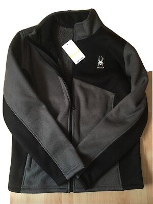 Spyder Men s Full Zip Fleece Lined Sweater Jacket Size Medium Black/Grey New