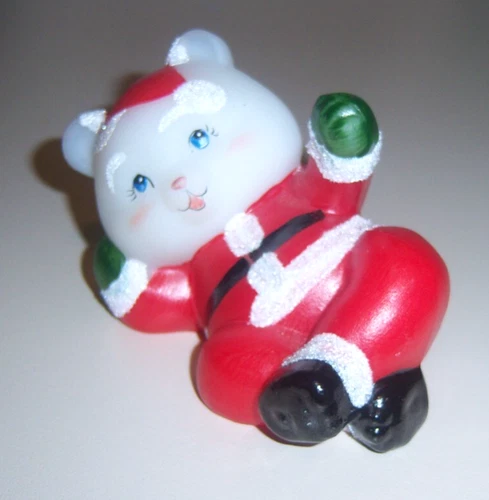 2 VINTAGE FENTON SANTA CLAUS FIGURINES ONE SIGNED M. WAGNER c. 1989 RARE