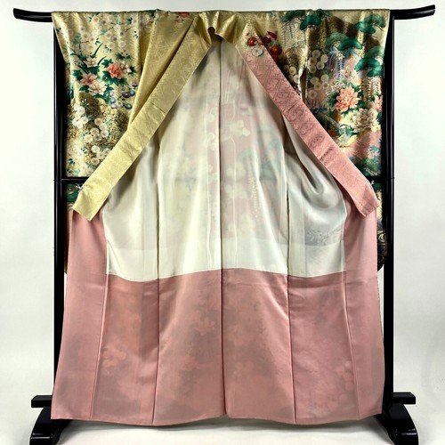 Japanese kimono SILK"FURISODE" Peonies,Birds, Gld thread/leaf,M size,L5'5"..4410 - Picture 10 of 13