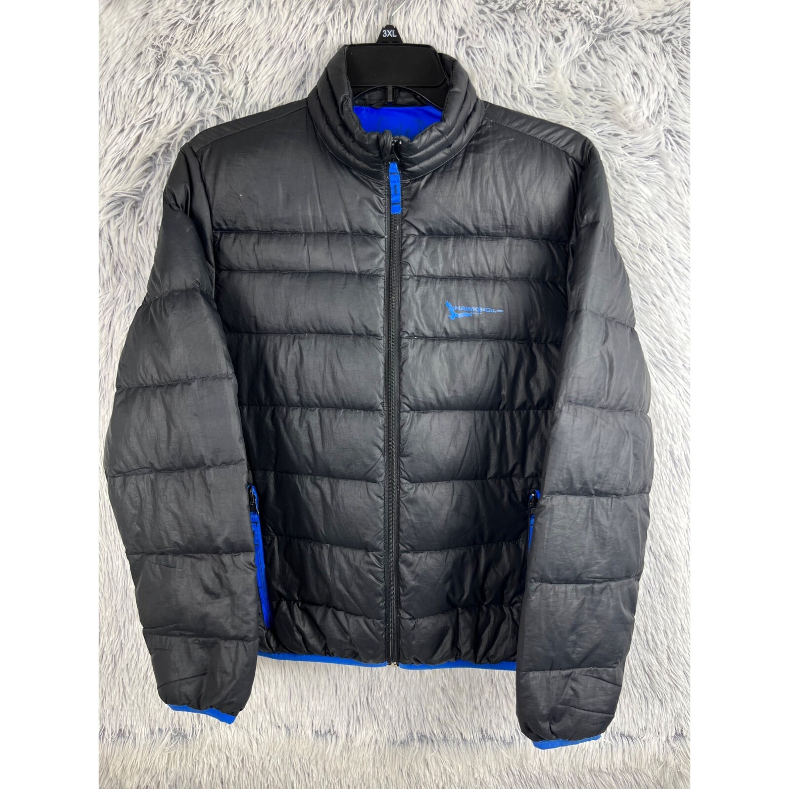 Hawk & Co Jacket Boy Large 14/16 Black Goose Down Feather Puffer Full