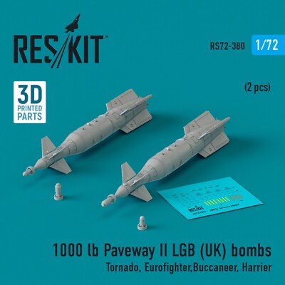 1000 lb Paveway II LGB (UK) bombs 2pcs (3D Printed) Scale 1:72 ResKit RS72-0380