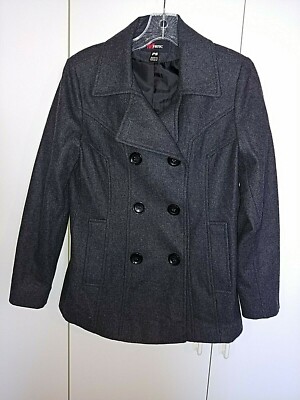 MYSTIC LADIES CHARCOAL GRAY WOOL BLEND PEA COAT-PS-BARELY WORN-SOFT/NICE
