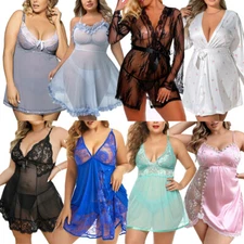 Plus Size Women Sexy Lingerie Sleepwear Lace Dress Underwear Babydoll Nightwear