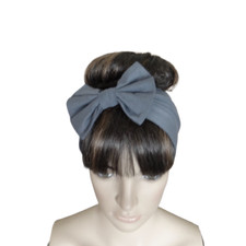 Deep Bluish Grey Bow Headband. Head Wrap. Stretch Hair Wrap. Hair Covering.
