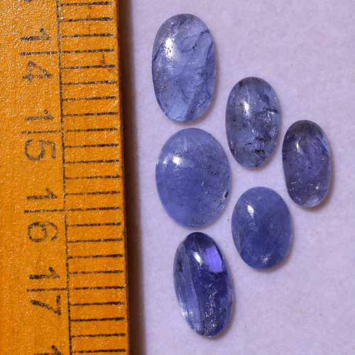 Lotto 6 pezzi pietre preziose sfuse cabochon ovale non trattata tanzanite naturale non trattata 10,7 mm-14 mm - Foto 5 di 12