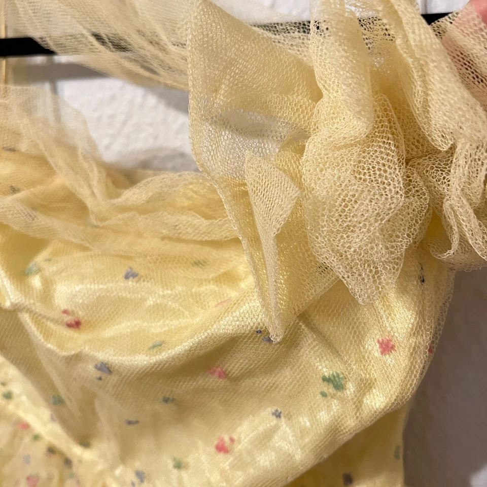 Vtg 1950's 50s Strapless Yellow Flocked Tulle Party Prom Wedding Dress Gown - Image 2 of 4