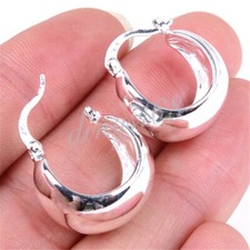 925 Sterling Silver Smooth 20mm Medium Size 15mm Wide Hoop Earrings Jewelry H355