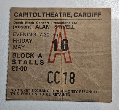 Original Ticket - Alan Stivell - Fri May 16th 1975 - Cardiff Capitol Theatre