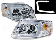 Faros proyectores negros con barra LED C para 1997.8-2003 F-150 / 97-02 Expedition