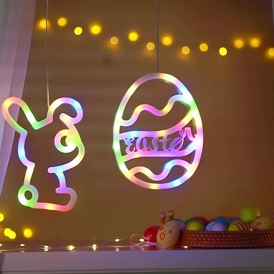 1pcs Easter Window Lights Hanging Bunny Indoor LED Hanging GXN Suction Ligh B1G5