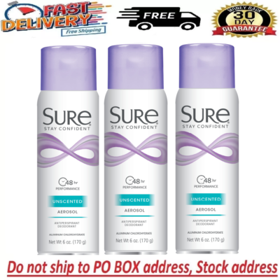 #ad 3 PACK Sure Aerosol Unscented Anti Perspirant Deodorant 6 oz $16.97
