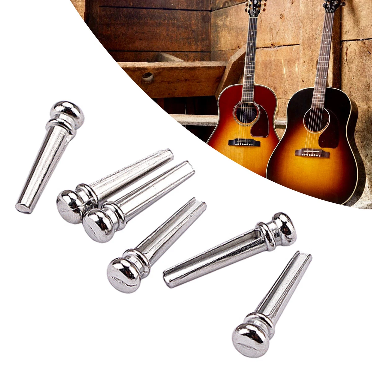 6pcs Pack Universal Acoustic Folk Guitar Metal Bridge Pins