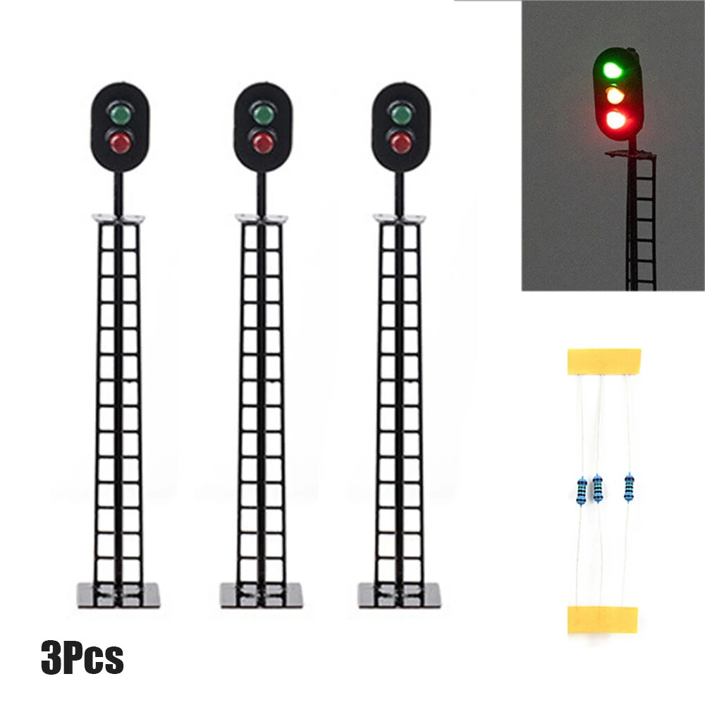 3Pcs Model Railroad HO Scale 1:87 12V Track Signals Green/Red/Yellow Block Light